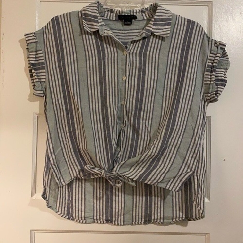 Sanctuary Striped Cuff Sleeved Tie Off Button Down Shirt